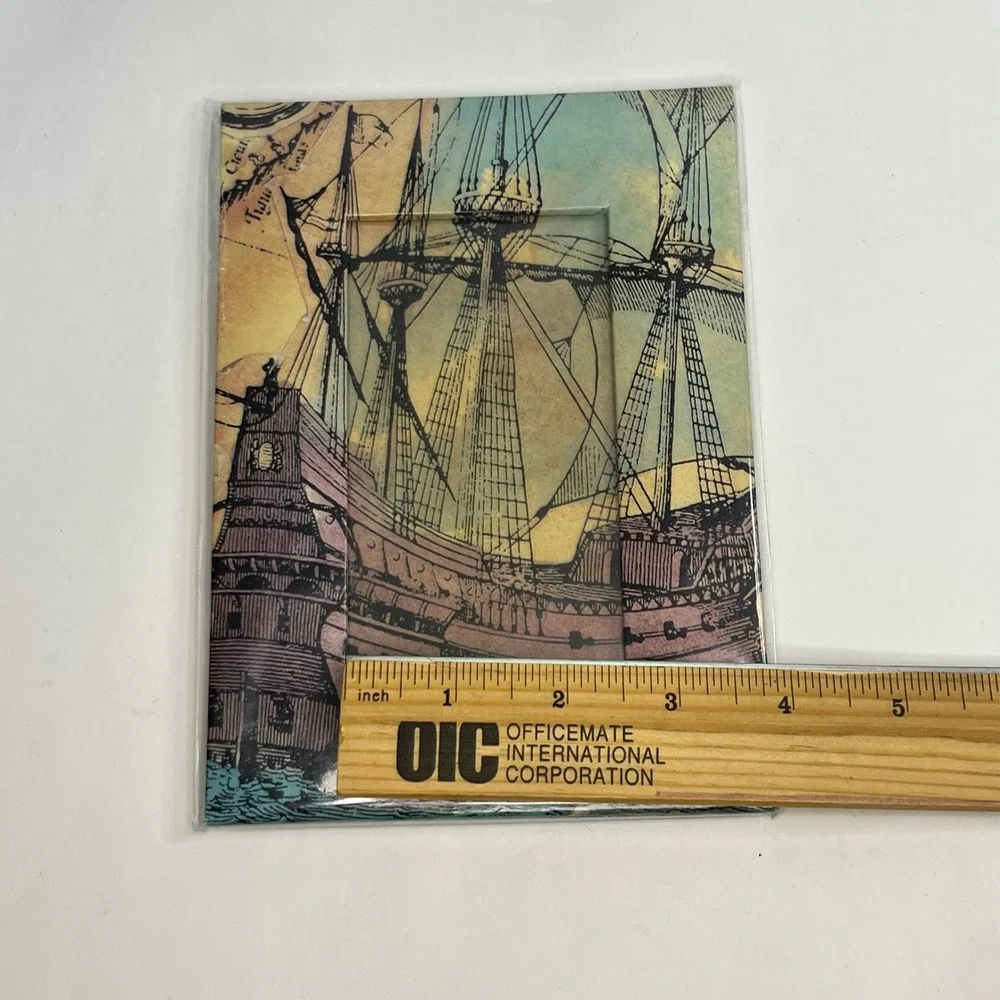 Vintage Nautical Tall Ship Picture Frame 5x7 Coastal Maritime Decor Small Photo‎